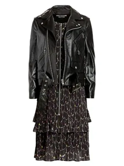 Shop Junya Watanabe Floral Combo Leather Biker Jacket In Black