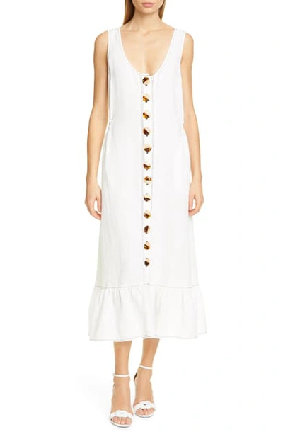 Shop Nicholas Garden Button Front Linen Midi Dress In Ivory