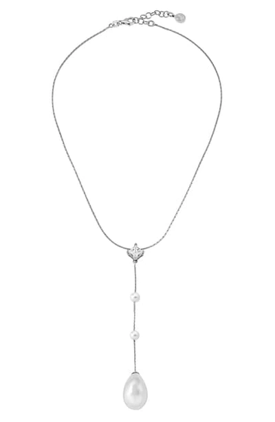 Shop Majorica Simulated Pearl & Cubic Zirconia Y-necklace In Silver