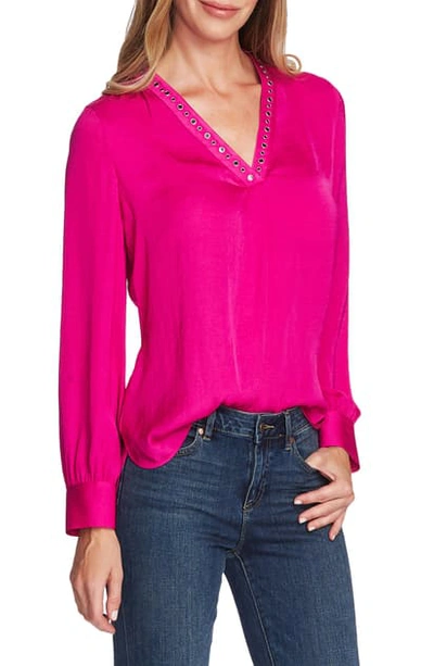 Shop Vince Camuto Studded Rumple Blouse In Pink Shock