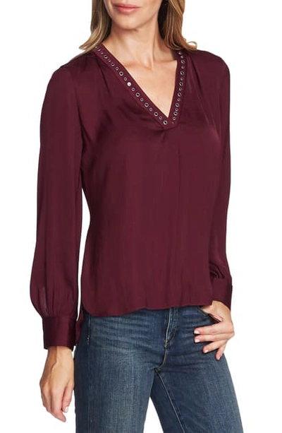 Shop Vince Camuto Studded Rumple Blouse In Merlot