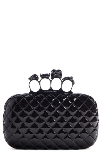 Shop Alexander Mcqueen Four Ring Quilted Patent Leather Knuckle Box Clutch - Black