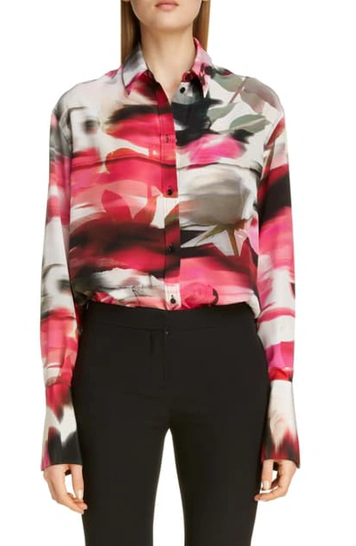 Shop Alexander Mcqueen Rose Print Silk Blouse In Pink