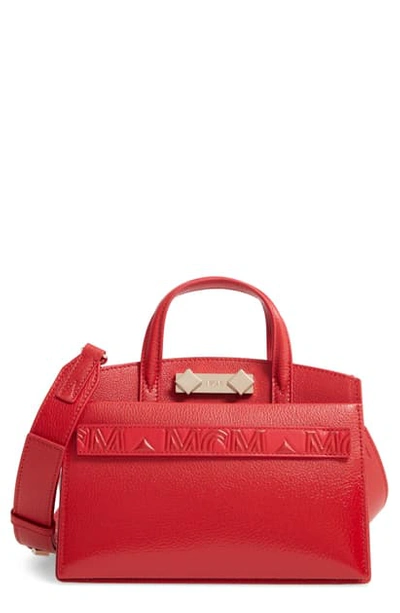 Shop Mcm Mini Milano Goatskin Leather Tote In Ruby Red
