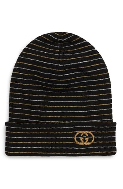 Shop Gucci Lady Lux Gg Embroidered Knit Hat In Black/ Multicolor