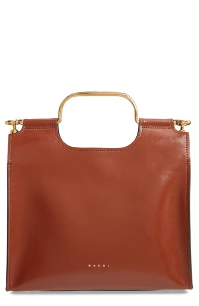 Shop Marni Marcel Top Handle Leather Bag In Anthracite Dark