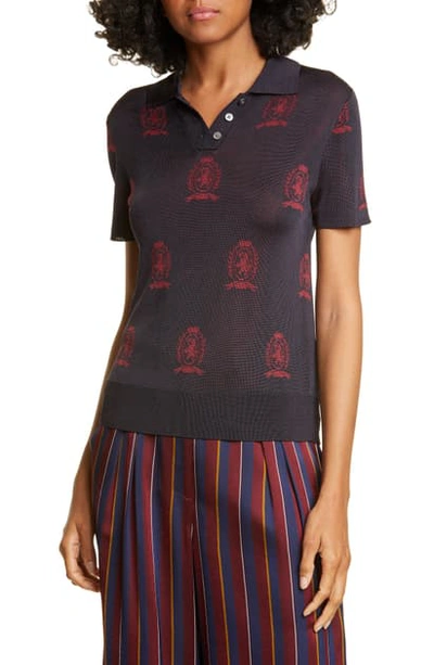 Shop Tommy Hilfiger Crest Jacquard Polo In Deep Well