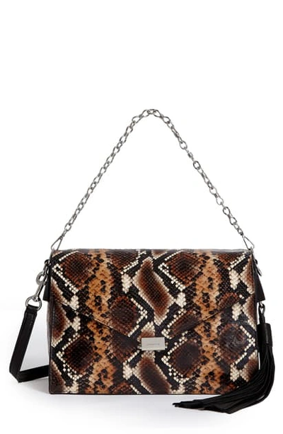 Shop Allsaints Miki Snake Embossed Leather Shoulder Bag In Brown