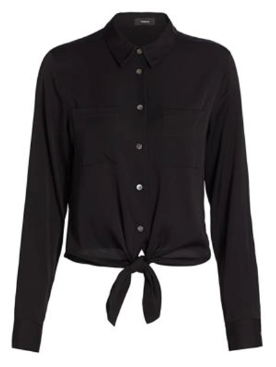 Shop Theory Women's Stretch-silk Tie-front Shirt In Black