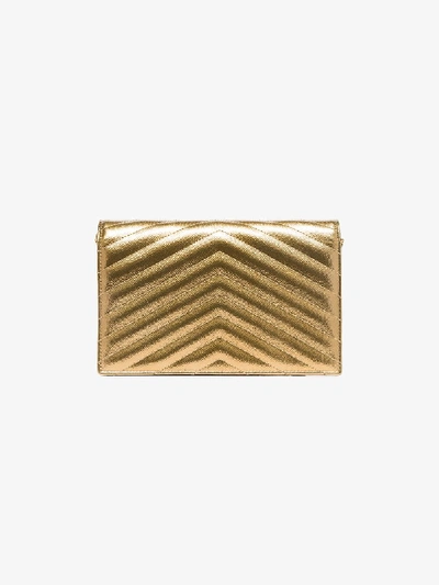 Shop Saint Laurent Envelope Small Leather Wallet On Chain In Gold