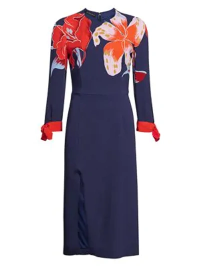 Shop Etro Lily-print Midi Dress In Navy