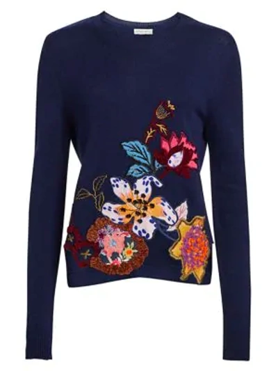 Shop Etro Floral-embroidered Sweater In Navy