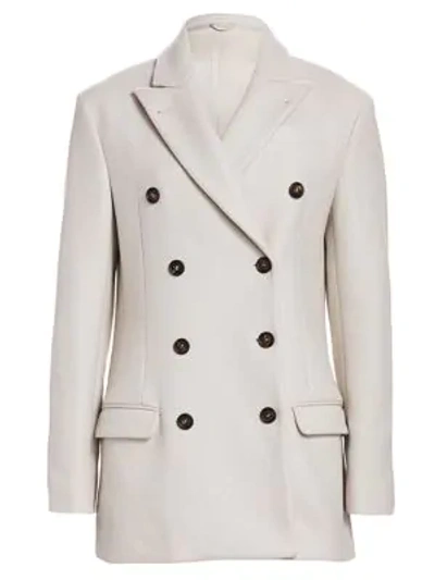 Shop Brunello Cucinelli Double Breasted Military Peacoat In Salt