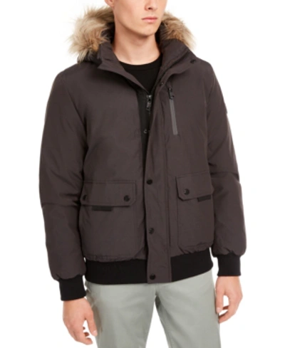Shop Calvin Klein Men's Bomber Parka With Faux Fur Hood In Alloy Grey