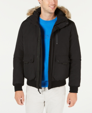 calvin klein bomber jacket with faux fur hood