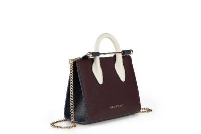 Shop Strathberry Top Handle Leather Mini Tote Bag In Burgundy / Navy / White