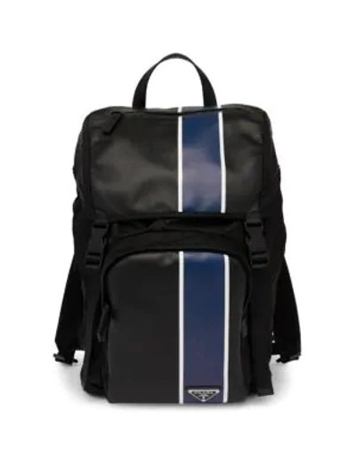 Shop Prada Zaino Leather & Nylon Backpack In Nero Bluette