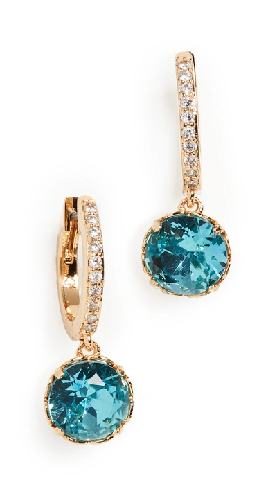 Shop Kate Spade Pave Huggie Earrings In Aquamarine