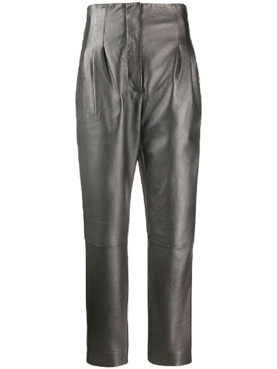 Shop Alberta Ferretti Leather Pant In Grey