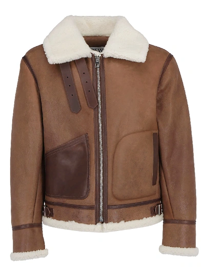 Shop Loewe Shearling Jacket In Dark Brown