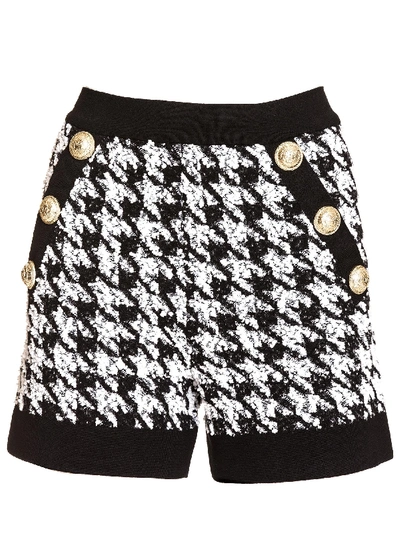 Shop Balmain Pied De Poule Tweed Shorts In Nero/bianco