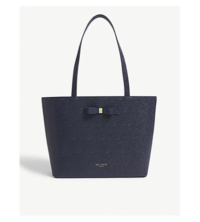 Shop Ted Baker Jjesica Bow Detail Pebbled Leather Tote In Dk-blue
