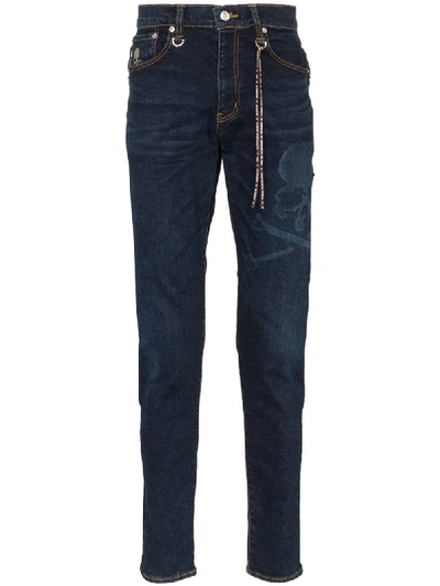 Shop Mastermind Japan Skull Front Straight Leg Jeans In Blue