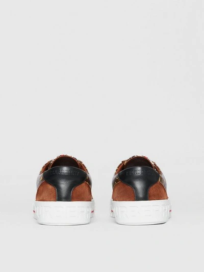 Shop Burberry Suede Detail Monogram Stripe Trainers In Bridle Brown