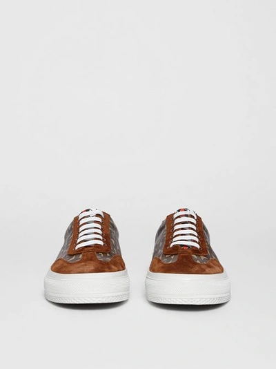 Shop Burberry Suede Detail Monogram Stripe Sneakers In Bridle Brown