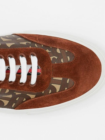 Shop Burberry Suede Detail Monogram Stripe Sneakers In Bridle Brown