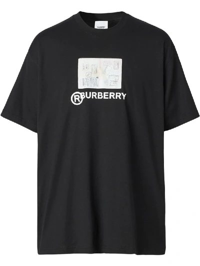 Shop Burberry Montage Print Cotton Oversized T-shirt In Black