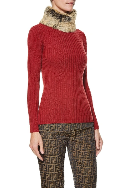 Pre-owned Jean Paul Gaultier Red Knit Fur Collar Jumper