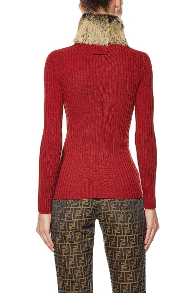 Pre-owned Jean Paul Gaultier Red Knit Fur Collar Jumper