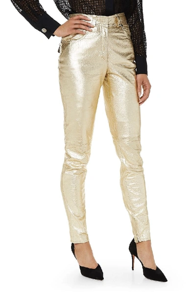 Pre-owned Versace Gold Embossed Leather Pants