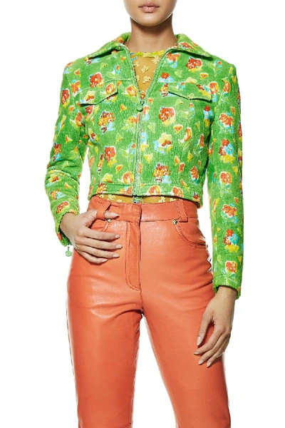 Pre-owned Versace S/s 1996 Green Floral Cropped Jacket