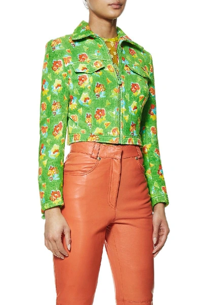 Pre-owned Versace S/s 1996 Green Floral Cropped Jacket