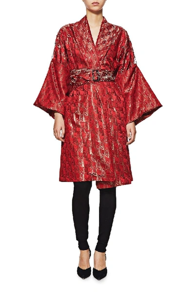Pre-owned Jean Paul Gaultier Red Woven Brocade Kimono