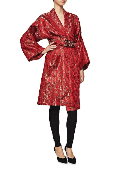 Pre-owned Jean Paul Gaultier Red Woven Brocade Kimono