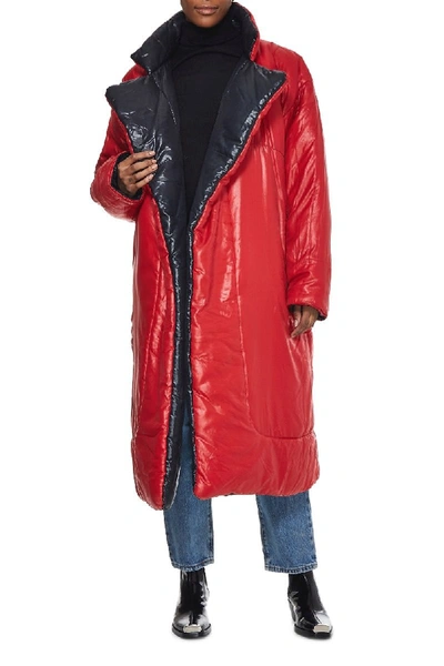 Pre-owned Norma Kamali 1980s Black & Red Nylon Reversible Sleeping Bag Coat
