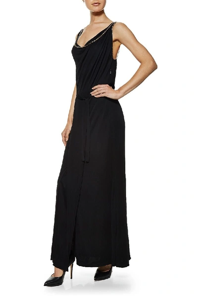 Shop Pre-owned Gucci Black Stretch Maxi Dress With Gold Chain Trim