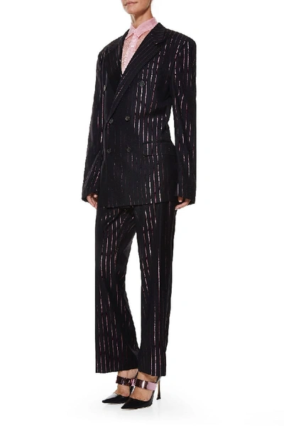 Shop Versace 1980s Black & Pink Metallic Pinstripe Pant Suit