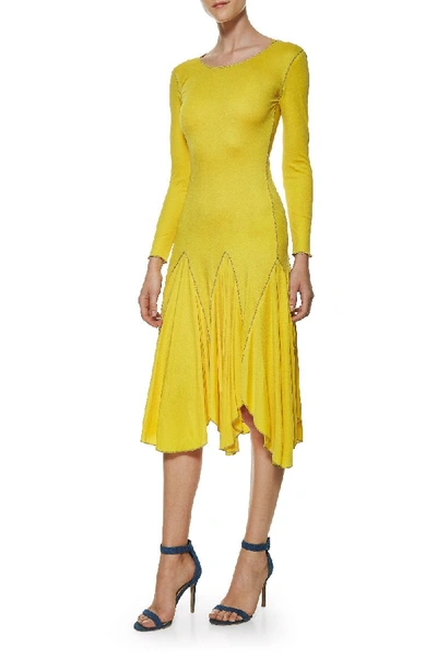 Pre-owned Norma Kamali 1970s Yellow Stretch Jersey Handkerchief Hem Dress