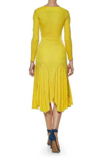 Pre-owned Norma Kamali 1970s Yellow Stretch Jersey Handkerchief Hem Dress