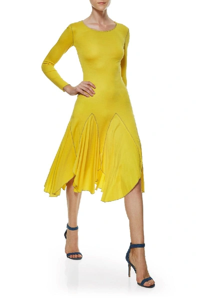 Pre-owned Norma Kamali 1970s Yellow Stretch Jersey Handkerchief Hem Dress