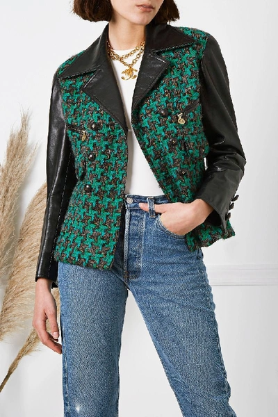 Pre-owned Chanel F/w 1992 Green Tweed & Leather Jacket