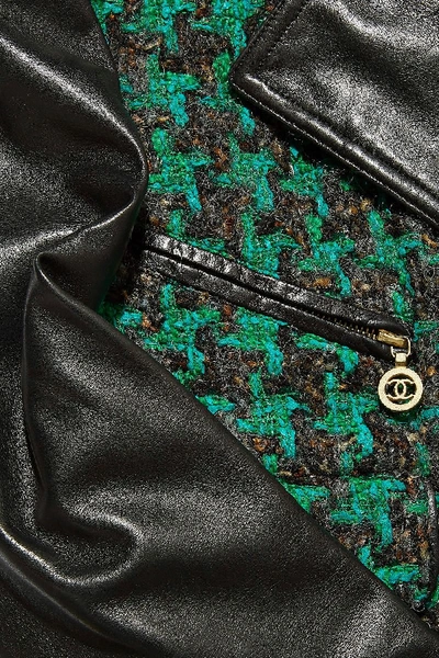 Pre-owned Chanel F/w 1992 Green Tweed & Leather Jacket