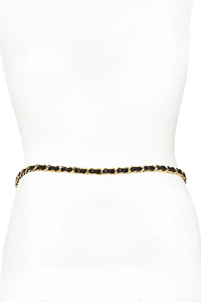 Pre-owned Chanel Gold & Black Leather Leaf Chain Belt