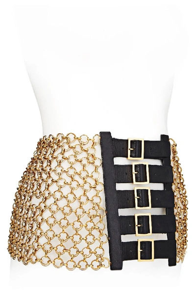 Pre-owned Chanel Black Leather & Gold Chain Corset Belt 80