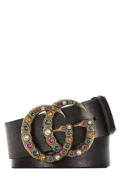 Pre-owned Gucci Black Leather & Multicolor Crystal 'gg' Belt 100