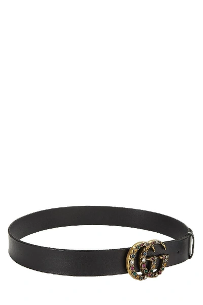 Pre-owned Gucci Black Leather & Multicolor Crystal 'gg' Belt 100